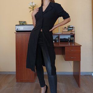 Long Black Vintage 90s Jacket  Coat with Pockets